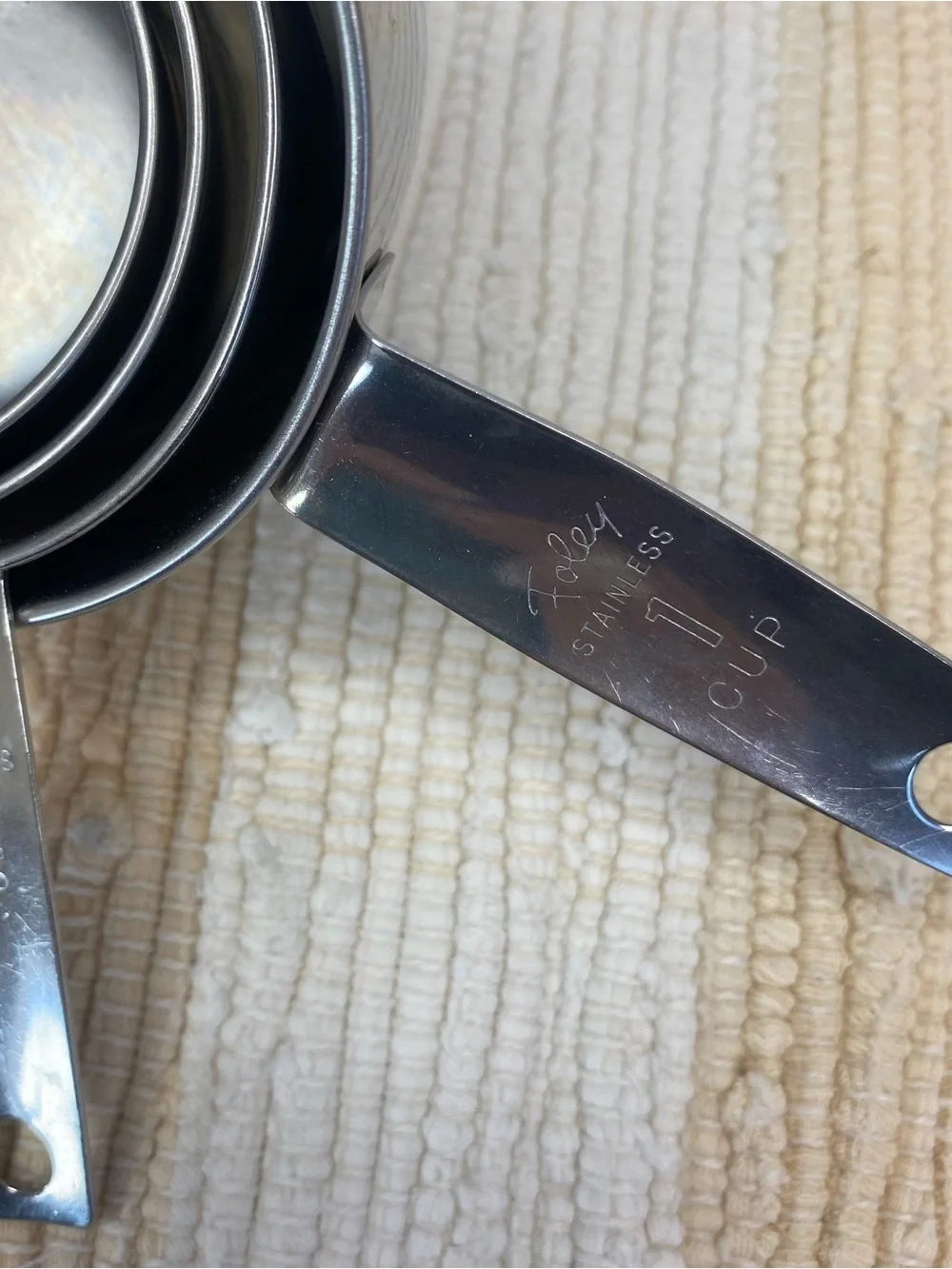 VTG FOLEY SCRIPT 4 PIECE STAINLESS MEASURING CUP SET 1/4 1/3 1/2 1 CUP w/SPOUT